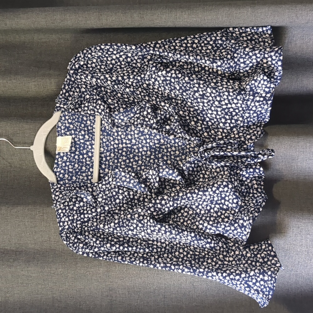 Japna Blue and White Floral Ruffle Blouse S